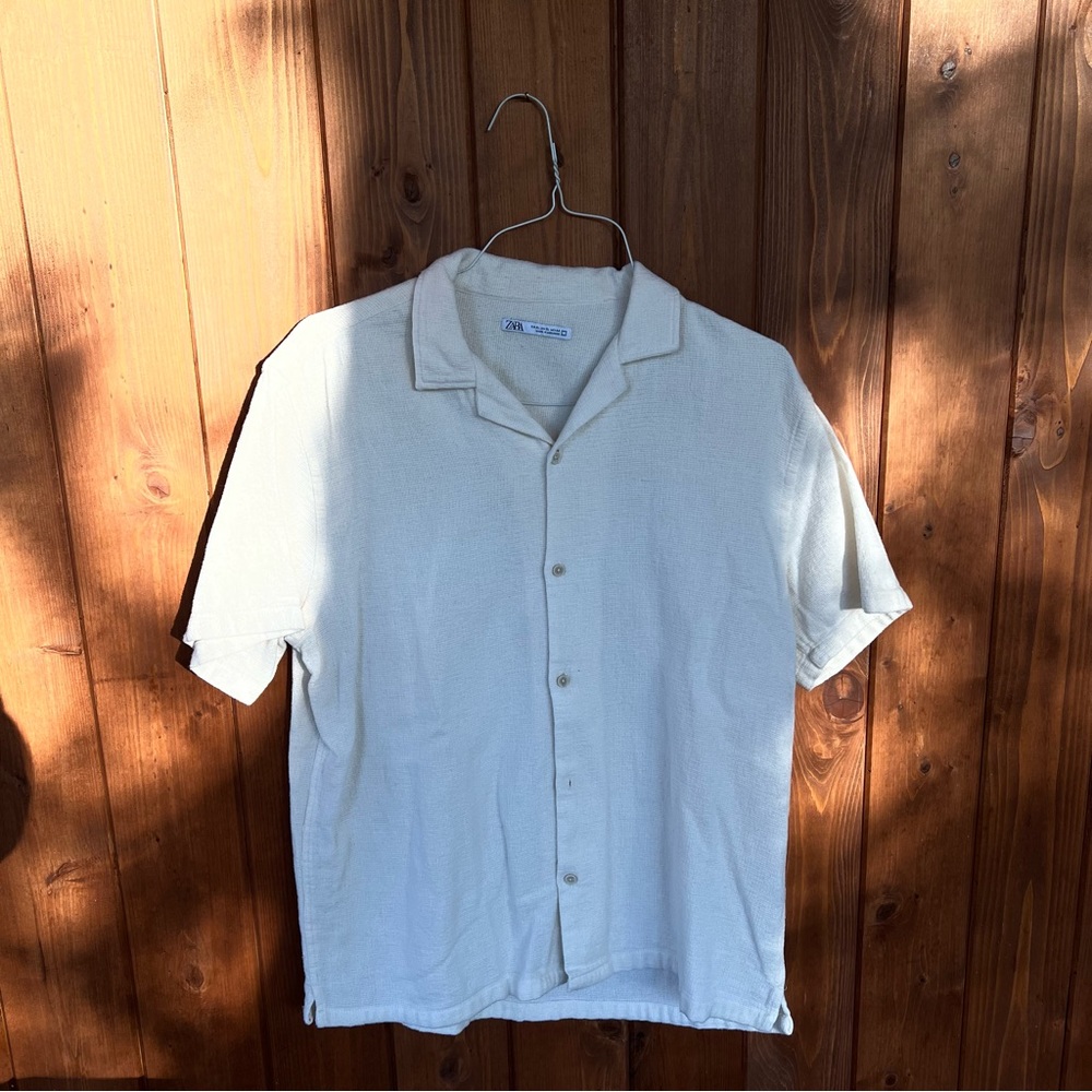 Zara Cream Pique Button Down (XL)